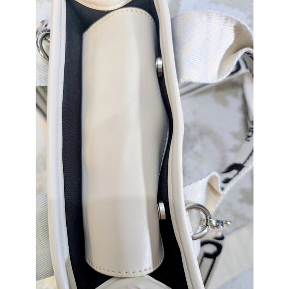 Steve Madden Bwebber Black Cream Canvas Logo Crossbody Tote - Picture 6 of 8